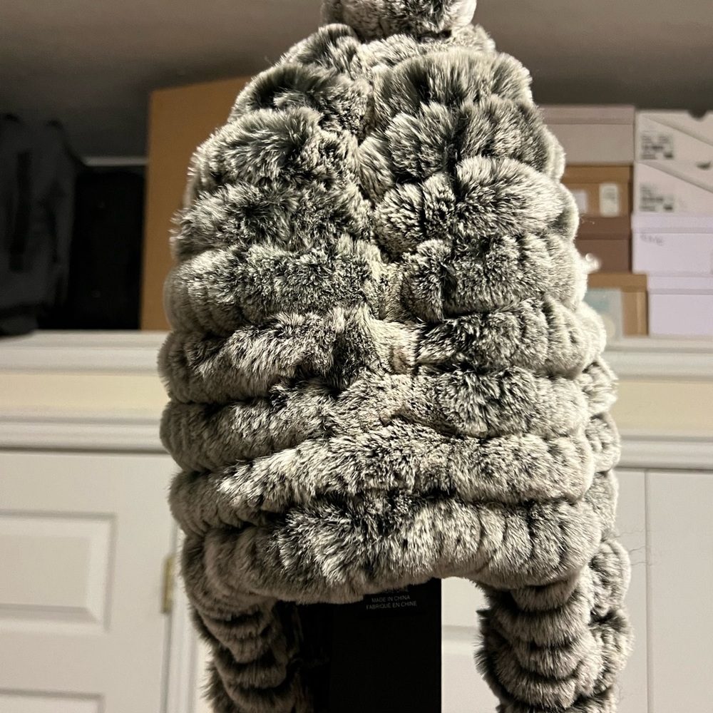 Rex Rabbit Fur Grey Beanie